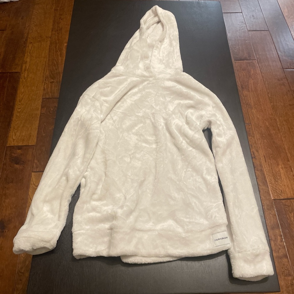 calvin klein fuzzy pajamas hoodie in white/cream